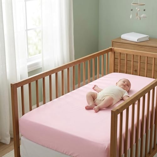 Image of Everyday Kids 2-Pack Fitted Crib Sheets, 100% Soft Breathable Microfiber Baby Sheet, Fits Standard Size Crib Mattress 28in x 52in, Pink Nursery Sheet and White Nursery Sheet