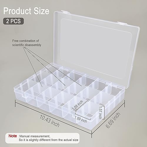 Image of 2Pack 18 Grids Craft Organizers and Storage Bead Organizer Tackle Box Organizer with Adjustable Divider, Plastic, Clear