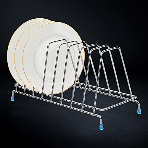 Image of Plantex Stainless Steel Plate Rack /8 Slot Plate Stand for Kitchen Cabinet /6-Inches Dish Rack with Anti-Skid Cap Coated Leg(Pack of 1, Size-6 Inches, Slot-8), 13.5x35.5x17 cm