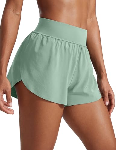 Image of CRZ YOGA High Waisted Split Running Shorts 3 inch | Mesh Liner, Quick Dry, Lightweight, for Women