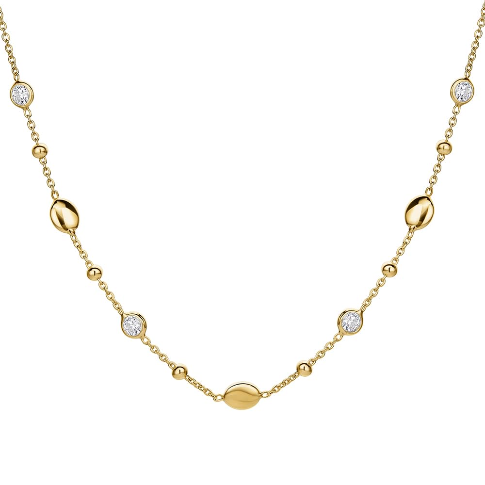 MIORE Collana Argento 925 placcata oro 18kt Collana Donna a goccia e sfera con Zirconi 40 cm, estendibile fino a 44 cm, Made in Italy, Gioiello Anallergico, consegnato in astuccio portagioie