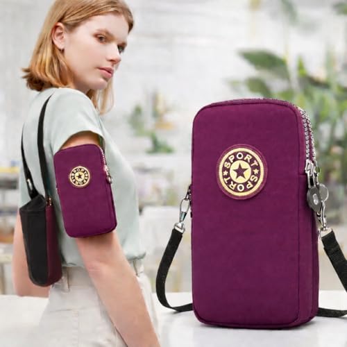 Bolsa de ombro para braçadeiras para celular, bolsa transversal pequena com zíper, faixa de braço, uso para corrida, caminhada, ciclismo (roxo escuro, 0,5 L)