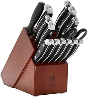 HENCKELS Premium Quality 15-Piece Knife Set with Block, Razor-Sharp, German Engineered Knife Informed by over 100 Years of Masterful Knife Making, Lightweight and Strong, Dark Brown