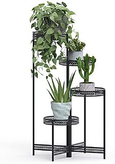 unho Tiered Metal Plant Stand, 4 Tier Plant Pot Holders Ladder Shelf Foldable Flower Stand Indoor Outdoor Plant Display Shelf for Home Garden Patio