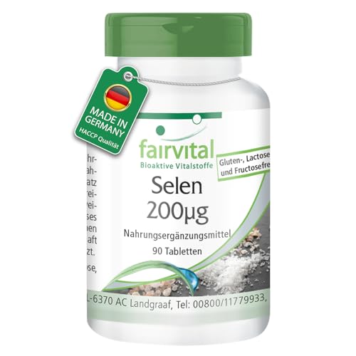 fairvital Selenio 200µg, ALTA DOSIS, VEGANO, de levadura de selenio, buena biodisponibilidad, 90 comprimidos