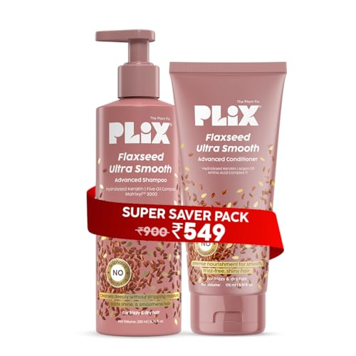 Image of PLIX - THE PLANT FIX Flaxseed Ultrasmooth Advanced Shampoo & Conditioner Combo | | Plant Keratin PF & Flaxseed Oil | Smooth & Manageable Hair | Controls Frizz | Paraben & Sulphate Free