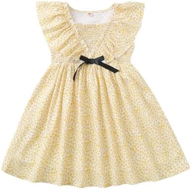 Girls Casual Dress Ruffle Sleeve Dresses Floral Print Sundress Ca...
