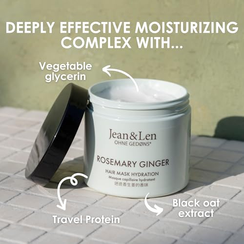 Jean & Len Rosemary & Ginger Haarmasker, voor sterk beschadigd, droog en glanzend haar, intensieve vochtverzorging, zonder parabenen, siliconen en microplastic, 200 ml - Afbeelding 4