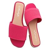 Herstyle Women’s Knit Flat Sandals 2025 – Dressy Casual Slip-On Fashion Sandals with Memory Foam, Square Open Toe Single Band Slides for Summer, Travel & Daily Comfort, FuchsiaKN, Size 10.0, Melvin