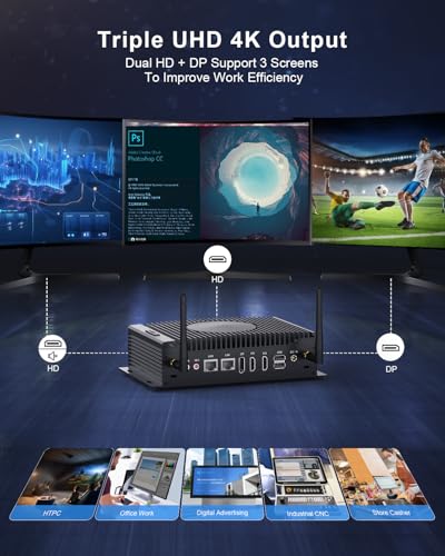 Image of HISTTON Industrial Mini PC Win 11 Pro, i5-10210U, DDR4 16GB 512GB M.2 SSD | Mini Computers Dual HD+DP 4K Triple Display, WiFi 5 /BT4.2 /USB3.0 /RS232 /485 COM, Mini Desktop Support Linux /Ubuntu