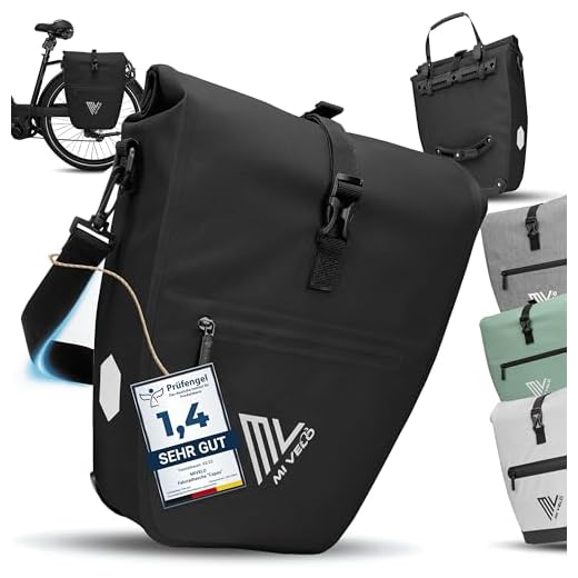 MIVELO Fahrradtasche Gepäckträgertasche wasserdicht 100% PVC frei + Laptopfach + Schloss + Schultergurt – Fahrrad Tasche für Gepäckträger 1 STK (25L) schwarz