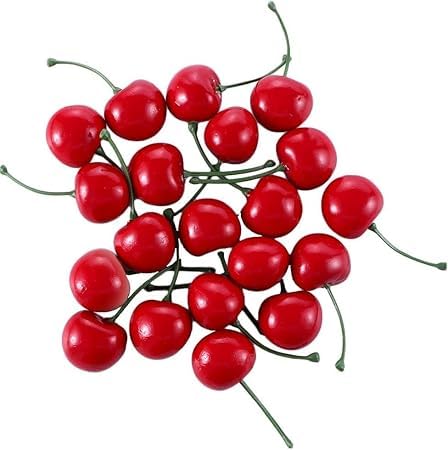 Ymhapp 20Pcs Lifelike Artificial Cherries - Mini Faux Cherry Ornaments for Home Decor and Photography Props,Realistic Red Fruit Decorations