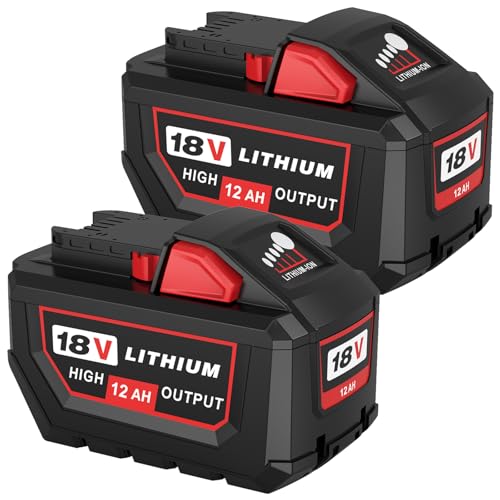 2-Pack 12000mAh High Capacity Replacement Battery Compatible with Milwaukee 18V Lithium Battery 48-11-1815, 48-11-1820, 48-11-1840, 48-11-1850, 48-11-1860, 48-11-1880 Cordless Tools(Red)