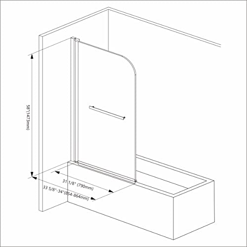 Sunrosa Pivot Tub Door 34"×58", Folding Bathtub Shower Door With Tempered Glass, Frameless Glass Shower Door With Towel Bar, Shower Door For Bathtub In Brushed Gold #TOP6