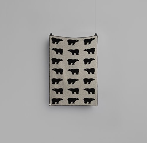Roros Tweed Jacquard Throw Blanket Wool Blanket, panna-grigio, Black 'Polar Bears' in Wool Scandinavian in Rustic Style 130 x 200 cm with Hem – ca 1.4 kg, Thickness 4 mm