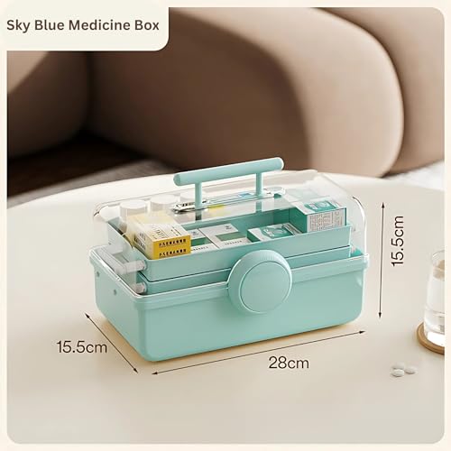 Image of KREPS Plastic Medicine Box, Emergency Portable First Aid Kit, Medical Box, Multi Purpose Storage Box, Multi Utility Storage with Handle. (Sky Blue)