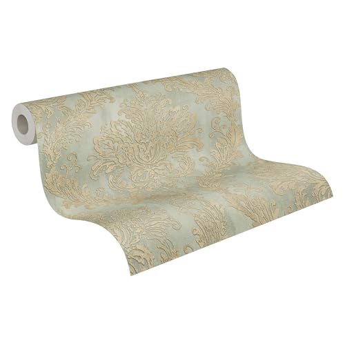 A.S. Création History of Art 2 Vliestapete Ornament 10,05 m x 0,53 m - Blau, Grün, Beige, Metallic - Tapete Barock für Wohnzimmer Schlafzimmer - 790492