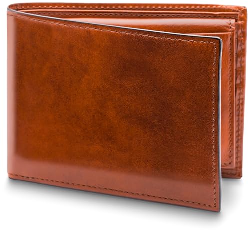 Image of Bosca Men's Italian Leather Bifold Wallet with Removable ID Passcase, RFID Blocking, 8 Card Slots, and Divided Currency Well - Made in Italy, Amber Tan
