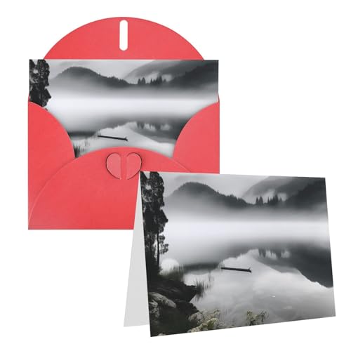 Cartes de vœux vierges pour toutes les occasions motif lac de montagne avec enveloppes