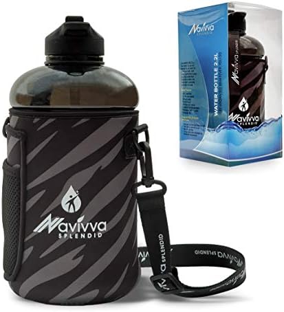 NAVIVVA SPLENDID Large 2L Water Bottle with Neoprene Cover and Straw Lid - Dishwasher Safe, Portable, Eco-friendly with Carry Handle  Huge 2.2 litre Capacity  Refill Once per Day  Great for Sports Gym Fitness & Travel