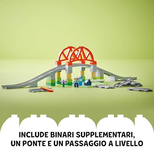 DUPLO Pack di Espansione Ponte e Binari Ferroviari Giocattolo - Giochi Didattici con 8 Pezzi di Rotaie, Ponte, Barriera e Mattoncino Interattivo - Regalo per Bambini e Bambine da 2 Anni - 10426 - Lego - Immagine 4