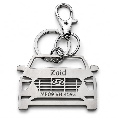 Image of Personalized Stainless Steel Key Chain /Key Ring | Durable, Compatible with All Models | Customized Car Number Plate | Ideal Gift for Him (Silver)
