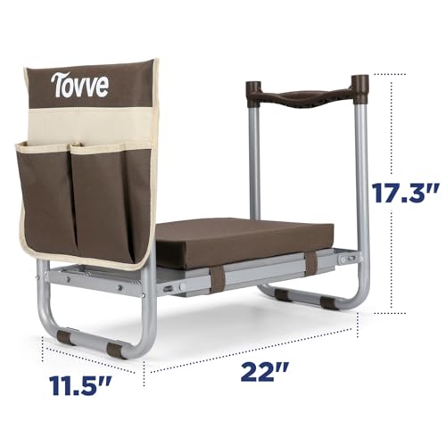 Image of Tovve Foldable Garden Kneeler and Seat, Heavy Duty Garden Stool with 10 inch Wide Detachable Kneeling Pad, Portable Garden Bench Chair with Large Garden Tool Bag, Gardening Gifts for Women, Seniors, Mom