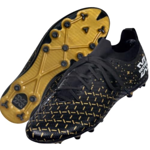 Image of Vector X Starlight Men's Firm Ground Soccer Cleats Shoes - Prime Knit Sock for Superior Grip TPU Sole 3D Texture TPU Fusing Upper Lightweight Football Boots (Black-Gold) Size 4