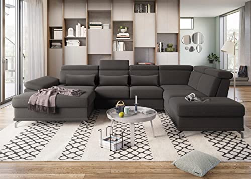 Fabrique Bossberry U-Shaped 7-Seater Suede Fabric Sofa Set - Modern, Luxurious, and Comfortable Furniture for Home Office, Guests, and Living Room - Black - (RHS)