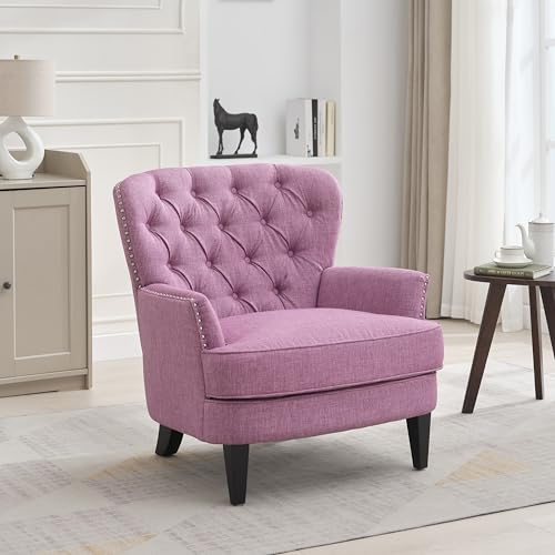 Sillón con tapizado vintage rosa y patas de madera miniatura 1