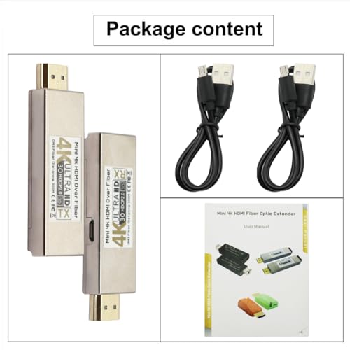 Image of 4K HDMI Over Fiber Extender Kit, 300m Long Distance Transmission with OM3 Cable, Support 4K@30Hz for Home Theater Digital Signage, HDMI 1.4 / HDCP 1.2, Mini Design with Broadcasting, a Pair