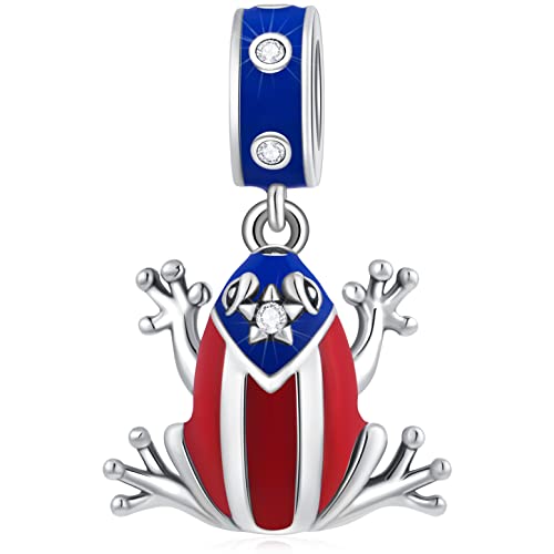 2025 Puerto Rico Coqui Charm, Frog Prince Pendant Charms, fit Pandora Animal Bracelet, 925 Sterling Silver Enamel Puerto Rican Flag Dangle Beads, Gifts for Vacation/Mothers Day/Travel4