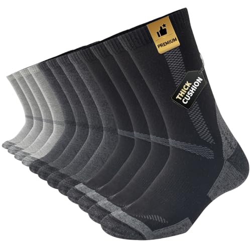 JOYNÉE 6 Pair Mens Thicker Cushioned Athletic Crew Socks Breathable Warm Winter Thermal Moisture Wicking Work Boot Socks 9-13