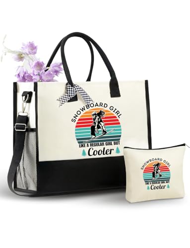 Bolso tote de lona para mujer de InnoBeta, con cierre de cremallera superior y correa para el hombro, regalo ideal para amantes del snowboard miniatura 1