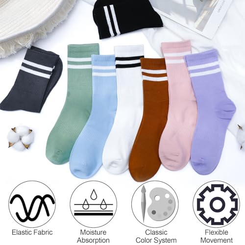 Utensilsto 8 Paare Socken Damen 35-38 Tennissocken Bunte Sportsocken Lange Damen Socken mit Streifen Motiv Baumwollsocken für Tennis Sport