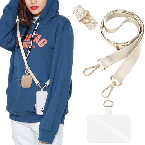 [Ganve] スマホストラップ 斜めがけ 首掛け 肩掛け 全機種対応 携帯ストラップ 長い 140cm 幅 2cm ナイロン ショルダーベルト 多機能 登山 サコッシュ用紐 長さ調節可能 スマホショルダー 軽量 耐久性 ネックストラップ 落下防止 オフホワイト