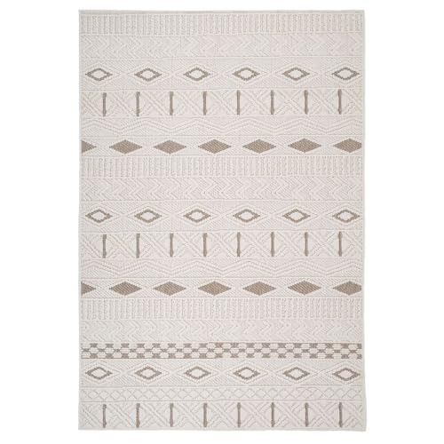 Large Modern Neutral Cream Geometric Living Room Area Rug Scandi Low Pile Beige Carpet Grey Greige Oriental Diamond Rugs 190cm x 280cm