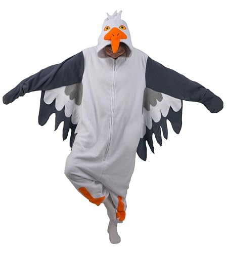 RANSUU Onesie Kostüm Möwe Relaxo Jumpsuit Erwachsene Pyjama Damen Herren Tier Vogel Seagull Schlafanzug Weihnachten Karneval Halloween HaiO-M