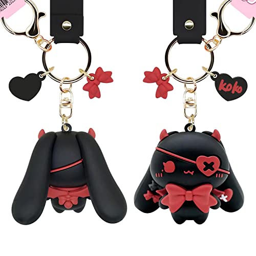 Honyjoom Anime Keychain Cartoon Key Chain Car Key Ring For Women, Purse Charms For Handbags Lolita Bag Pendant With Silicone Strap For Demon-Rabbit (Black Red) #TOP2