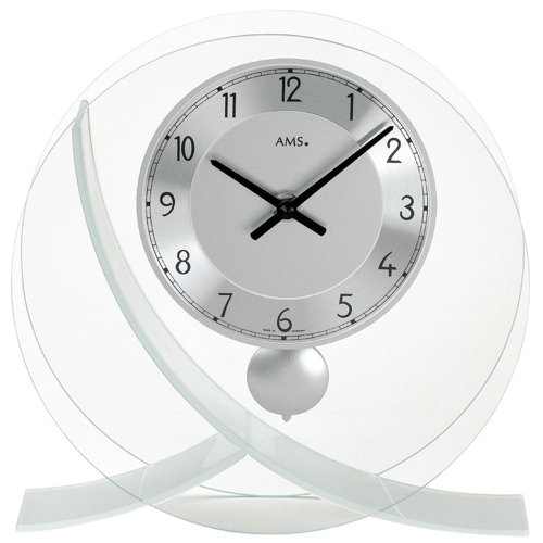 Preisvergleich Produktbild AMS 161 Tischuhr mit Pendel Quarz, Rundglas-Design, Metallzifferblatt