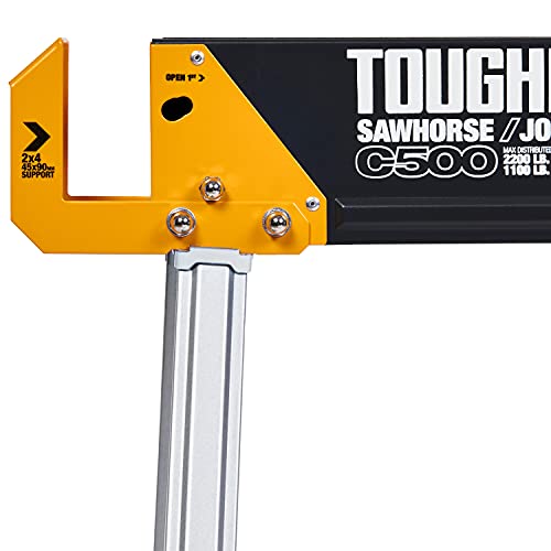 Toughbuilt - Sawhorses With 2X4 Support Arms 1100 Lb Capacity - Heavy Duty Construction With Fast Open Legs And Easy Grip Handle - (Tb-C500) - 2-Pack #TOP6