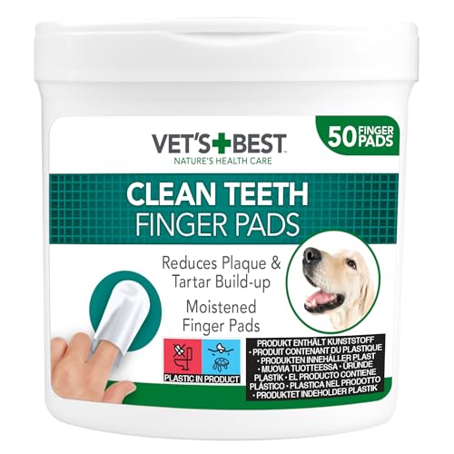 Vet's Best Salviette per la cura dei denti; riducono la placca e rinfrescano l'alito, salviette per la pulizia dentale di cani e gatti, 50 salviette monouso