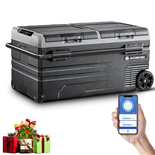 AAOBOSI 95L Kompressor Kühlbox Dual Zone, Kühlbox Auto Mit WIFI-APP-Steuerung USB-Anschluss, 12/24 V und 100-240 V kompressorkühlbox -20°C bis 20°C für Auto, Lkw, Boot, Reisemobil, Camping, Doppeltür