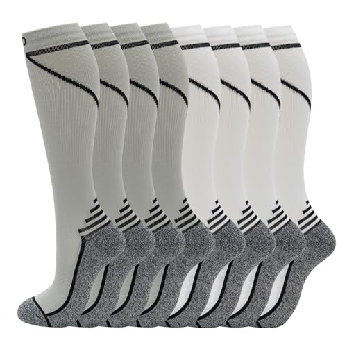 Image of fenglaoda 8 Pairs Compression Socks for Men & Women 20-30 mmHg Knee High Nurse Pregnant Running Medical and Travel Athletic