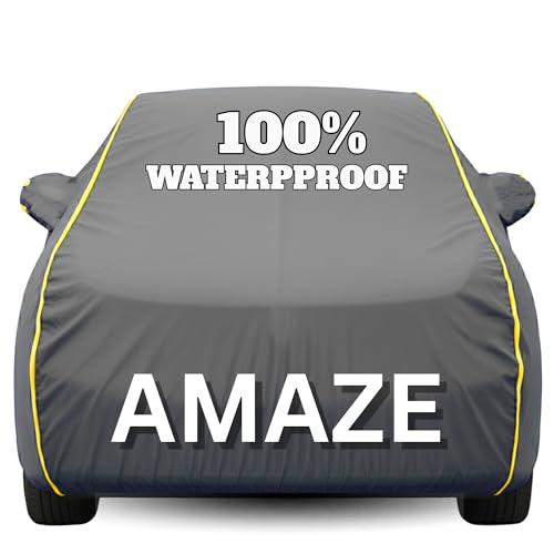 Image of Waterproof Car Body Cover - 100% Water Proof Custom Fit New Car Covers, Outdoor Full Protecting Cover for Amaze (All Models) with Free Storage Bag - UV, Rain & Dust, All Weather Protection