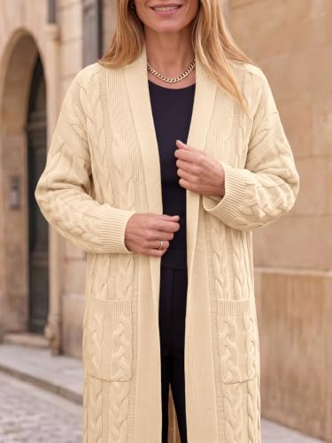 Image of Womens Long Sleeve Cardigan Sweaters Oversized Open Front Maxi Coat | Trendy Casual,Lapel,Knitted Coatigan,Soft Warm,Overcoat Pocket,2026 Fall Winter,Work Office,Going Out