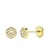 Orecchini bambina rotondo oro giallo 18 K zirconi pietre 5 mm filettatura