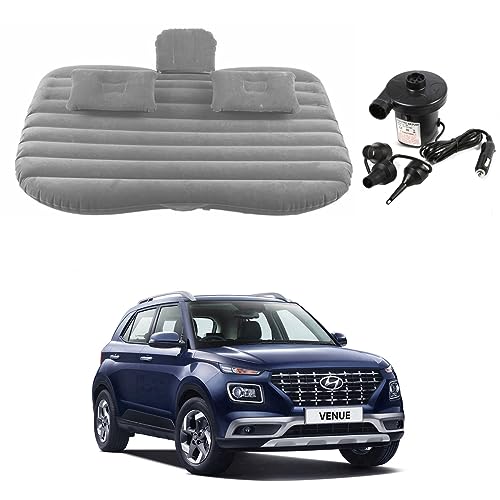 Image of Oshotto Multifunctional Car Travel Bed Mattress with Two Air Pillows, Car Air Pump Compatible with Hyundai Venue (Grey)
