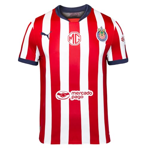 PUMA Kids Boys Chivas Home 24-25 V-Neck Replica Jersey Soccer Cleats - Red, White - Size M