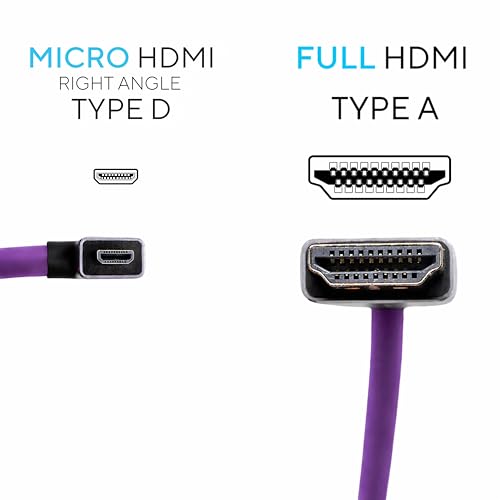 Image of KONDOR BLUE X Gerald Undone | MK2 HDMI to Right Angle Micro HDMI Thin Short Coiled Braided Cable for On-Camera Monitors, Capture Cards + | 4K /60hz | 18Gbps 3D HDR MetaData | Limited Edition Purple
